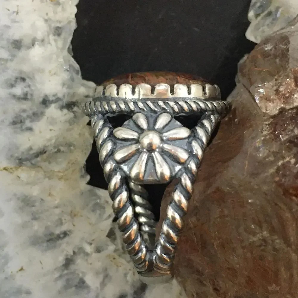 Carolyn Pollack Vintage Sterling Oval Brown Agate Decorated Ring For Women